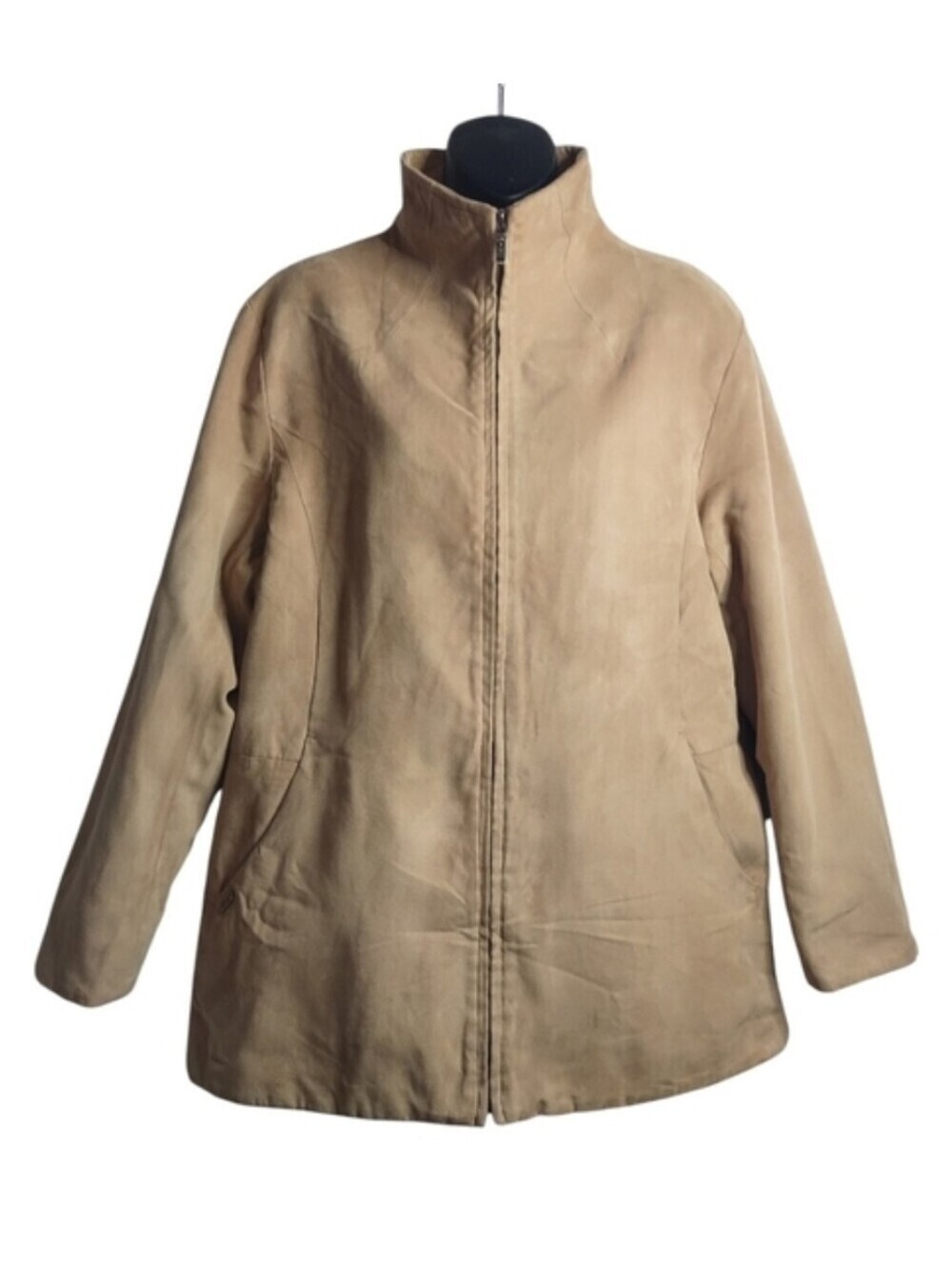 London Fog Womens  Size M Camel Faux Suede Full Zip Long Sleeve Jacket Size M
